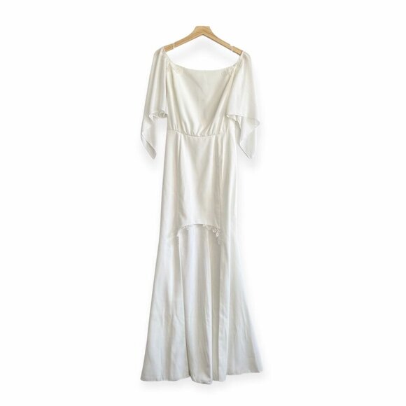 Rime Arodaky off the shoulder crepe long dress with lace trim, White, Size 38FR - Picture 1 of 16